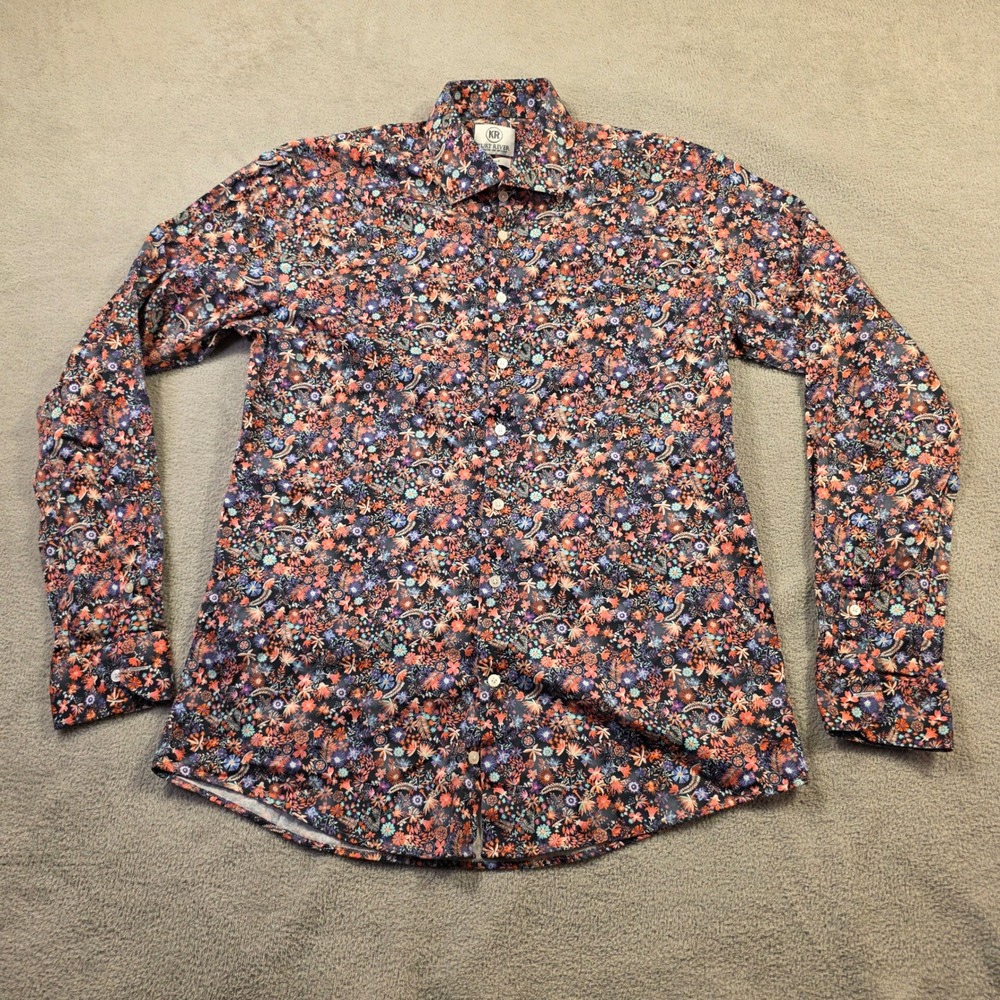 Kurt River Button Down Shirt Mens L Multicolor Floral Slim Fit Streetwear Cotton - Picture 2 of 7